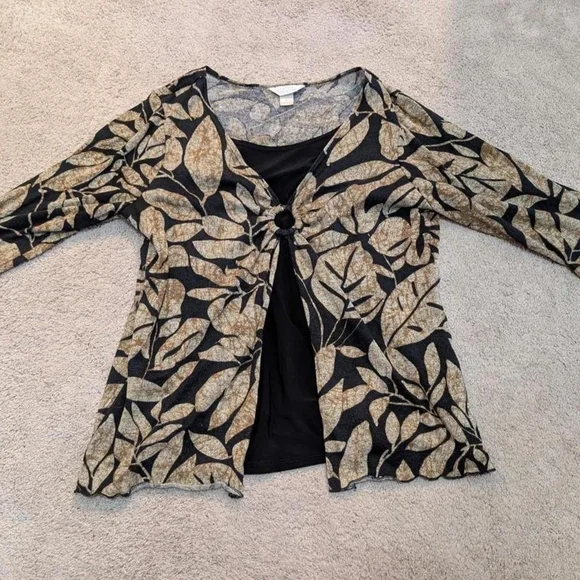 Christopher & Banks Black and Tan Leaf Cardigan - Picture 1 of 7